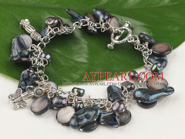 black pearl shell bracelet with toggle clasp