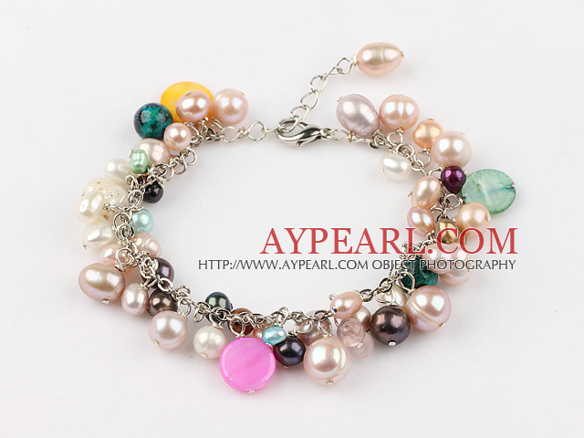 multi color pearl shell bracelet with extendable chain