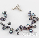 Fashion Multi Strand Black Freshwater Pearl Threaded Bracelet With Lobster Clasp 