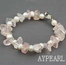 Lovely White Freshwater Pearl And Irregular Shape Rose Quartz Bracelet With Lobster Clasp