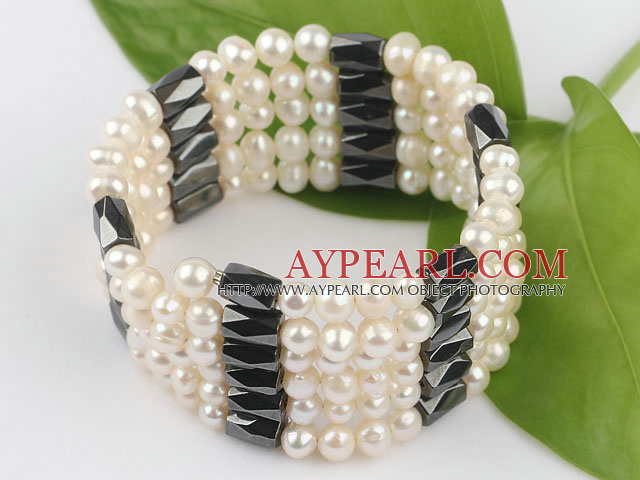 multi strand 4-5mm white pearl magnetic bangel