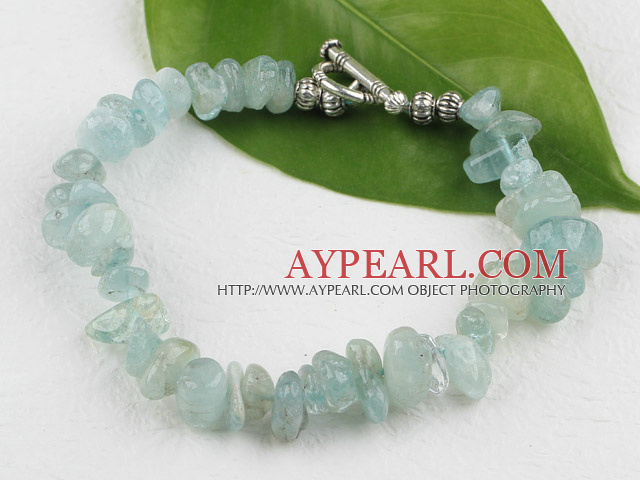 Aquamarine chips  bracelet with toggle clasp