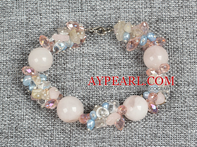 Hot Sale Wunderschöne Rose Quartz Runde Perlen Rosa Kristall Blue Pearl Cluster-Armband