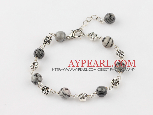 Fashion Round Net Strip Stone Metal Flower Bracelet With Extendable Chain