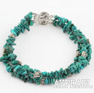 Fashion Three Strand Natural Green Turquoise Chipped Bracelet