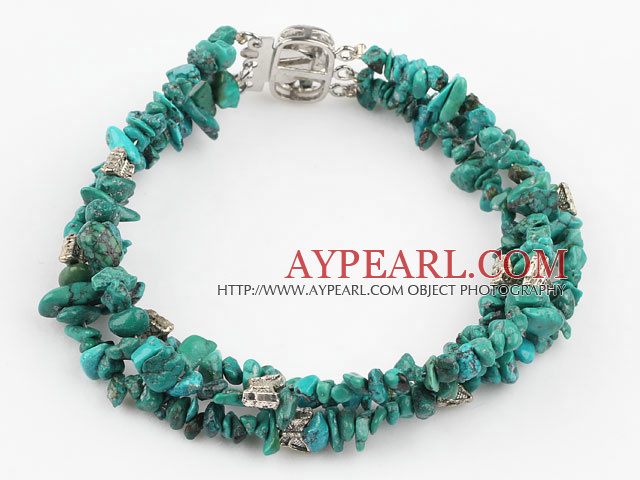 Fashion Three Strand Natural Green Turquoise Chipped Bracelet