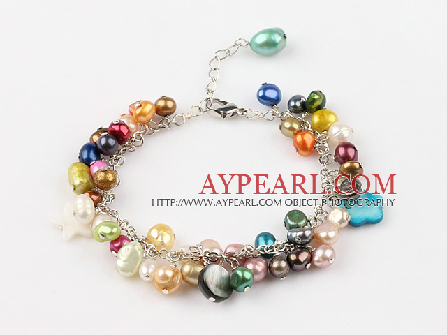 dyed colorful pearl bracelet with extendable chain