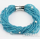 sky blue lampwork glass beads pearl bracelet with magnetic clasp