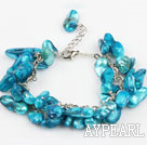 dyed blue pearl bracelet with metal chain and lobster clasp