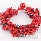 multi strand black pearl and red coral bracelet