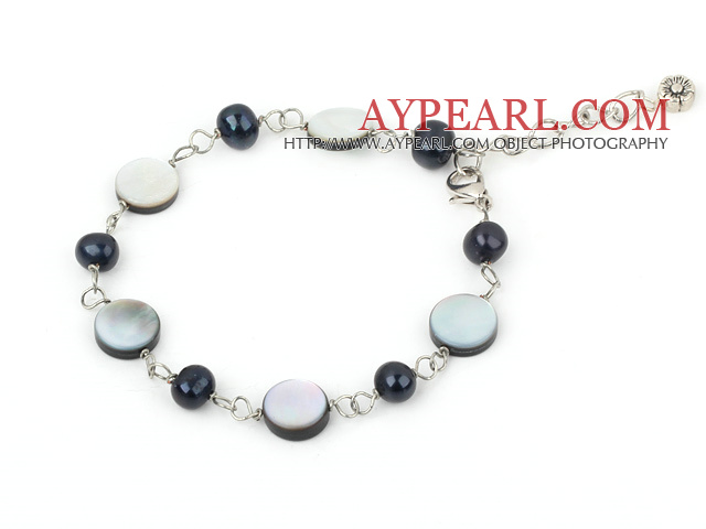 pearl and black lip shell bracelet with extendable chain