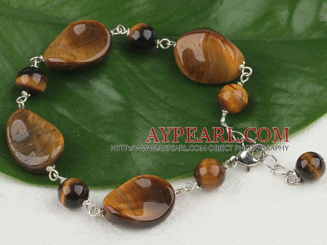 Nice Irregular And Round Tiger Eye Bracelet With Extendable Chain