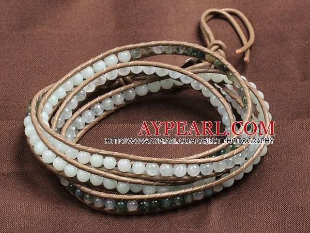 Fashion Style Amazone Stone Agate White Jade Beads Wrap Bangle Bracelet