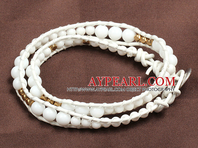 Fashion Style White Porcelian Beads Wrap Bangle Bracelet