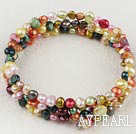 Fashion Multi Strand Multi Color Freshwater Pearl Elastic Wrap Bangle Bracelet