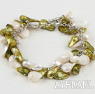 Fashion White And Dyed Yellowish Green Blister Freshwater Pearl Link Bracelet