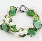 Natural White Fresh Water Pearl And Green Shell Bracelet With Moonight Clasp