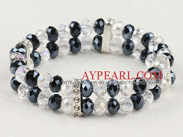 Popular 2-Strand Black And White Crystal Elastic Stretch Bracelet With Rhinestone Accessories