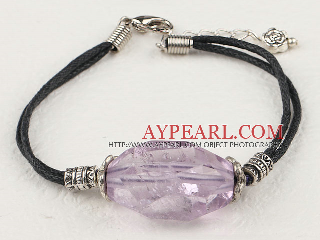 Lovely Natural Amethyst Flower Metal Charm Bracelet With Extendable Chain 