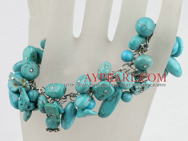 Mixed Shape Blue Turquoise Link Charm Bracelet With Toggle Clasp