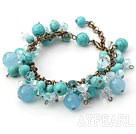 Green Series Blue Crystal and Turquoise and Kyanite Bracelet with Bronze Chain