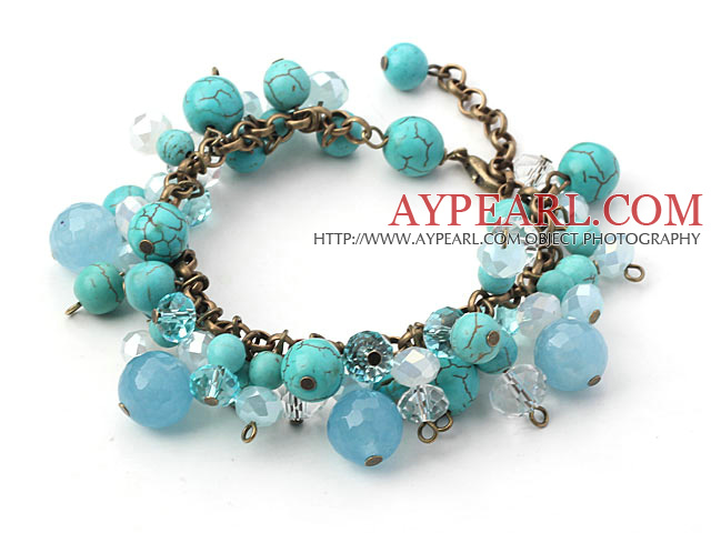 Green Series Blue Crystal and Turquoise and Kyanite Bracelet with Bronze Chain