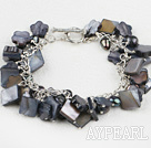 Fashion Loop Chain Style Black Square Flower Shell And Black Pearl Bracelet With Toggle Clasp 