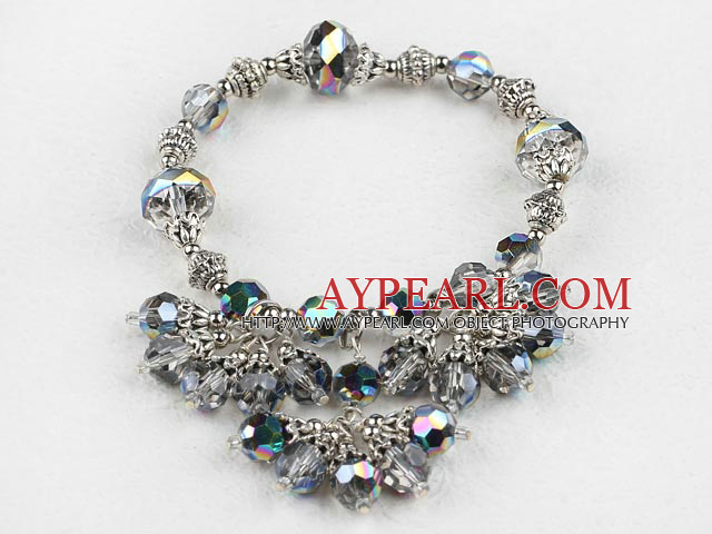 Fashion Cluster Faceted Ab Colorful Crystal Ball And Metal Charm Bracelet