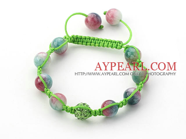 Lys grønn Series 10mm Watermelon kalsedon og Rhinestone perler justerbar snor armbånd justerbar snor armbånd