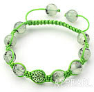 Light Green Series 10mm Πολύπλευρη Prehnite και Rhinestone χάντρες ρυθμιζόμενο βραχιόλι κορδόνι