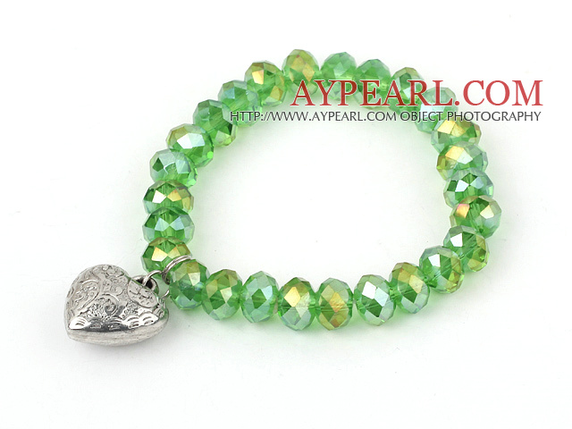 Green Grass Manmade Cristal Bracelet élastique avec Accessoires forme de coeur en métal