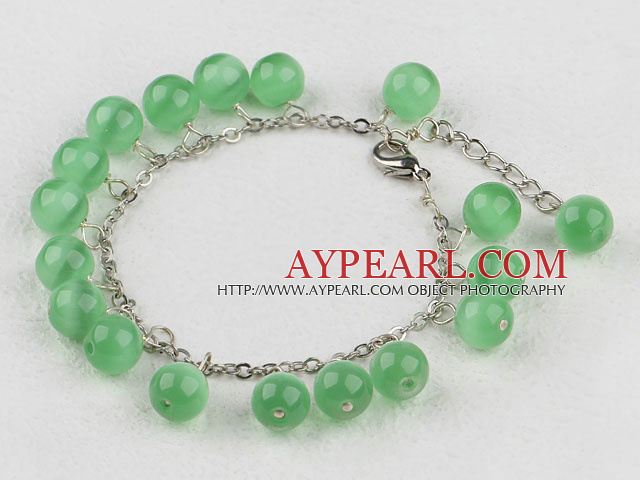 Elegant Round Green Cats Eye Link Bracelet With Extendable Chain