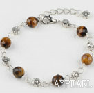 Fashion Round Ball Shape Tiger Eye Link Loops Flower Charm Bracelet With Extendable Chain 