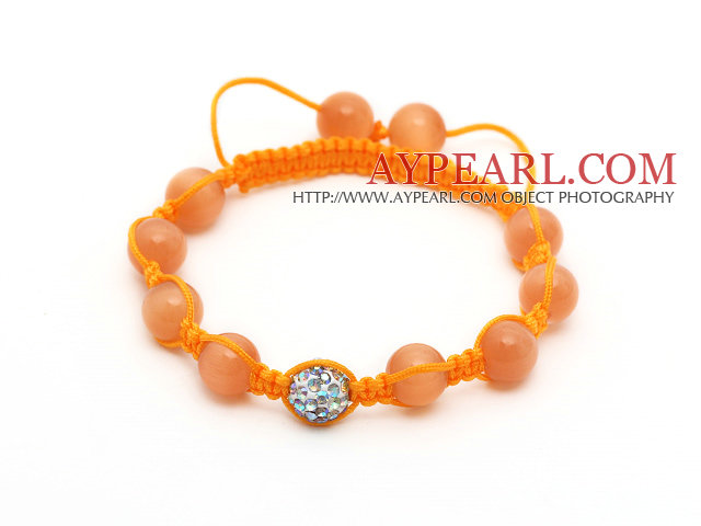 Orange Serie 10mm orange Katzenauge und Strass Perlen Kordelzug Armband