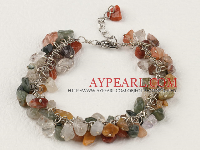 Fashion Loop Chain Style Colorful Rutilated Quartz Chips Bracelet With Extendable Chain