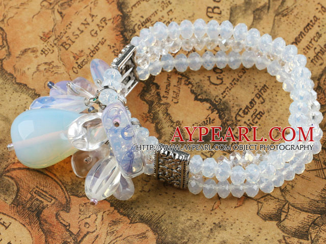 Tre Strand Opal Crystal Elastic Bangle armbånd