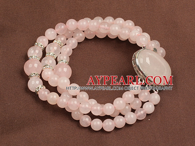 Fashion Three Strand Rose Quartz Beads Bracelet