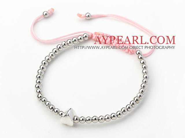 Perles rondes en métal tissé Bracelet cordon réglable avec fil rose