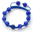 Dark Blue Series 10mm Round Dark Blue Cats Eye and Rhinestone Beads Adjustable Drawstring Bracelet