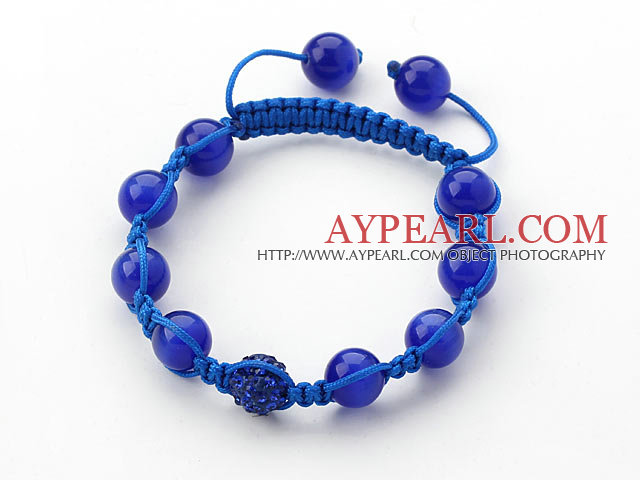 Dark Blue Series 10mm Ronde Dark Blue Cats Eye et perles de strass Bracelet avec cordon de serrage réglable
