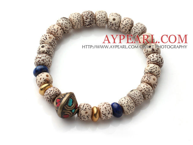 Vintage Style Single Strand verlässt den Bodhi Lapis Kupfer Perlen elastische Armband 
