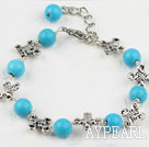 Nice 8Mm Round Blue Turquose Metal Charm Bracelet With Extendable Chain