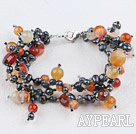 multi strand pearl and agate bracelet