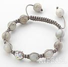 Wholesale Gray Series 10mm Round Gray Moonstone and Rhinestone Beads Adjustable Drawstring Bracelet