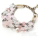 Pink Series Assorted White Freshwater Pearl and Rose Quartz Bracelet with Metal Chain