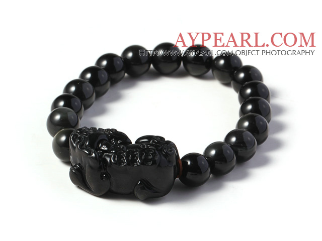 Perles 12mm de haute qualité d'hématite incroyables avec arc-en- Eye bracelet extensible avec Pi Xiu accessoire