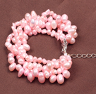 Fashion Multi Strand Natural Pink Freshwater Pearl Bracelet