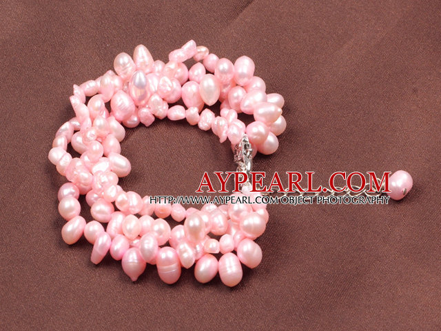 Fashion Multi Strand Natural Pink Freshwater Pearl Bracelet