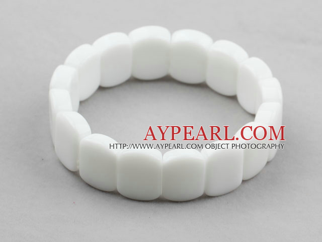 Classic Design White Rectangle Shape Porcelain Stone Elastic Bangle Bracelet