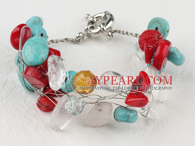 turquoise and coral bracelet with moonlight clasp